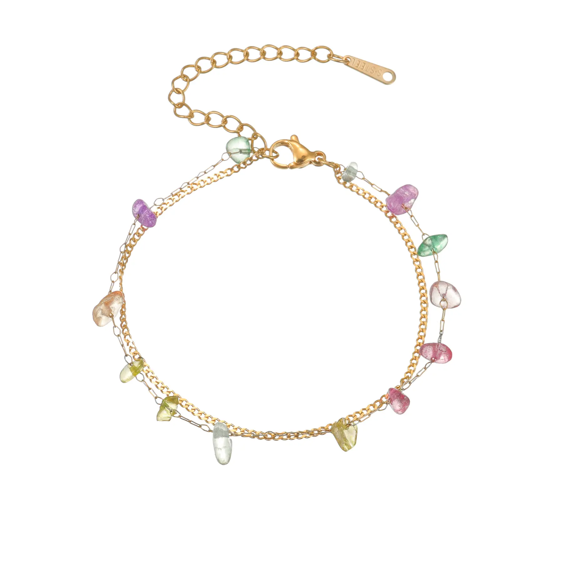 Freeteeme Multi-layer Chain Colored Gravel Bracelet Women Fashion Stainless Steel Imitation Pearl Chain Summer Jewelry Bijoux