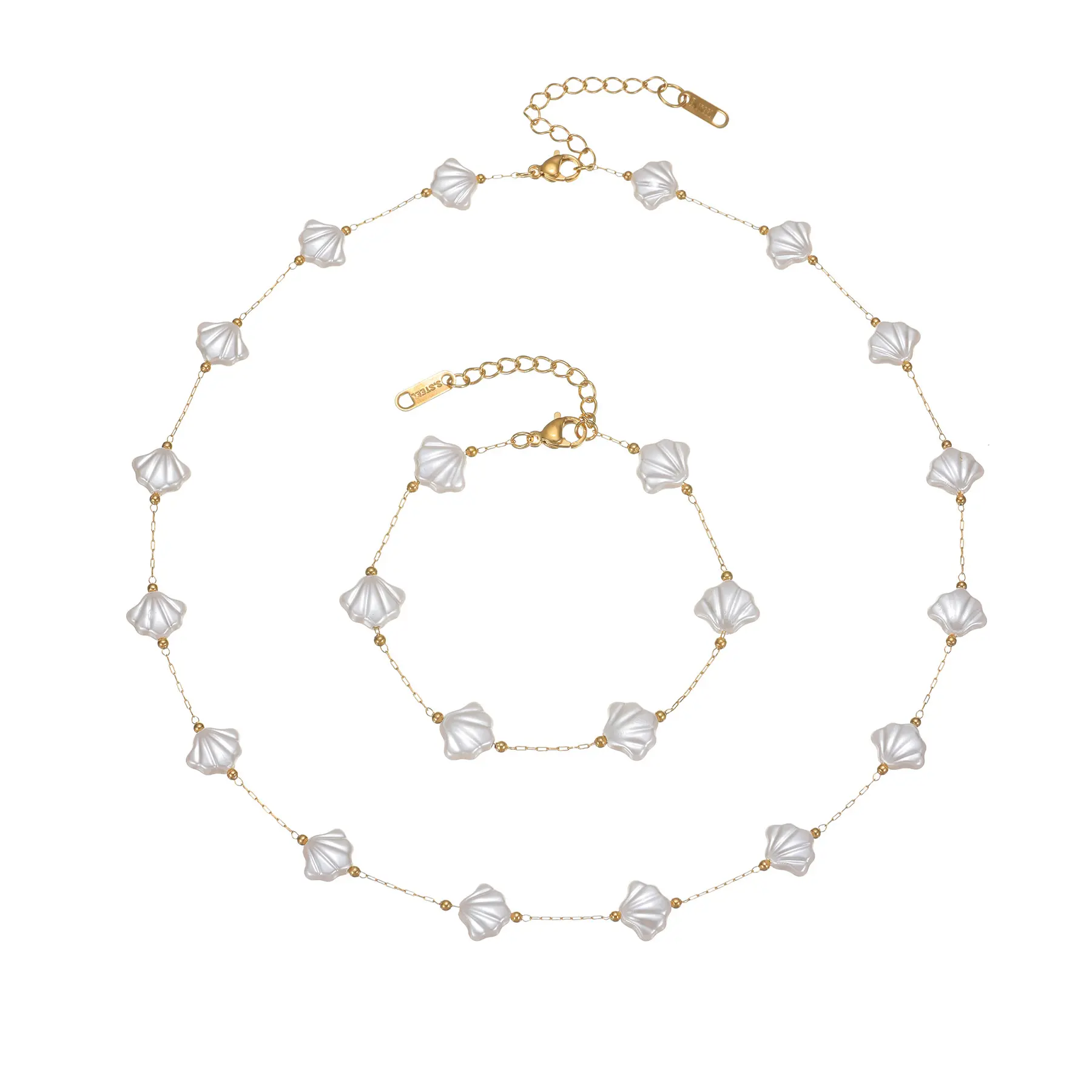 Freeteeme New High-End Ocean Series Shell Necklace Bracelet for Women Minimalist Gold Color Chain Jewelry Set Christmas Gifts