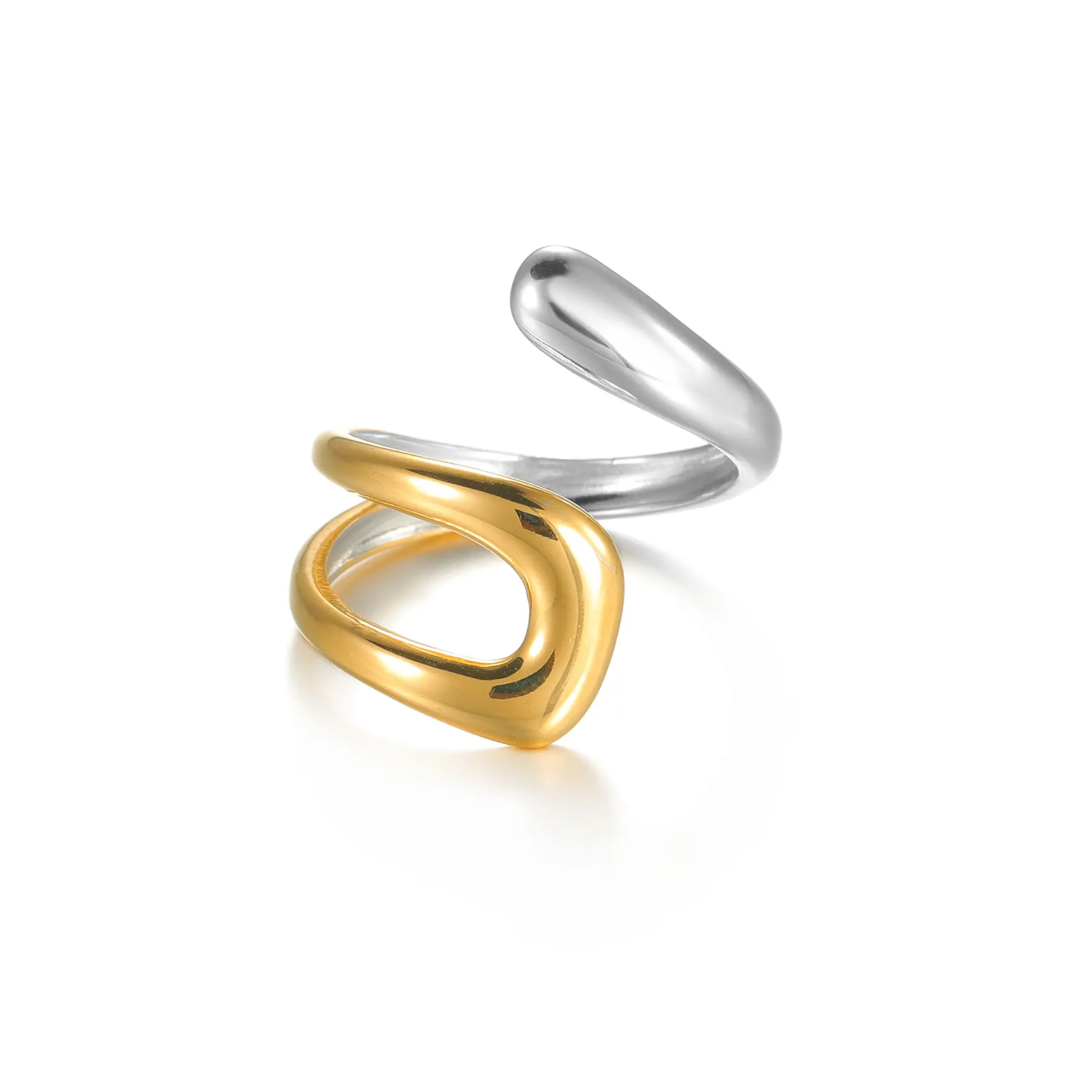 Freeteeme 2024 New Colorblock Asymmetric Ring for Women Stainless Steel Open Size Ring Silver and Gold Color Jewelry Couple Gift