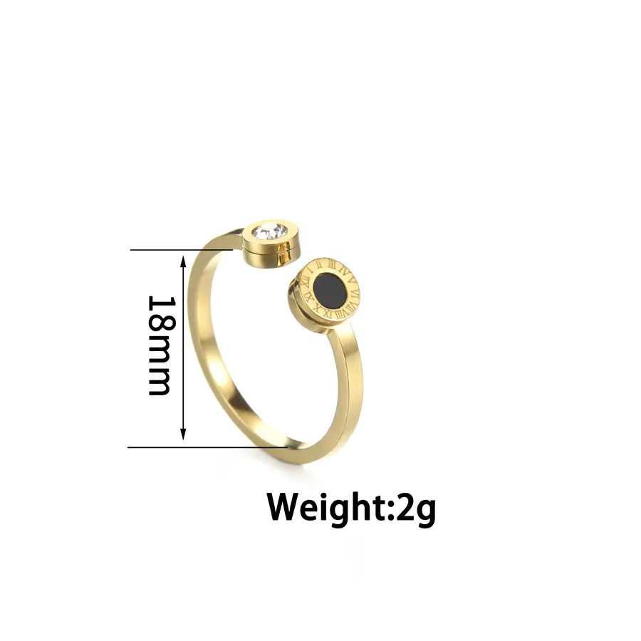 Freeteeme Stainless Steel Roman Numeral Open Rings for Women men Black Shell Adjustable Zircon Ring Fashion Couple Jewelry Gift