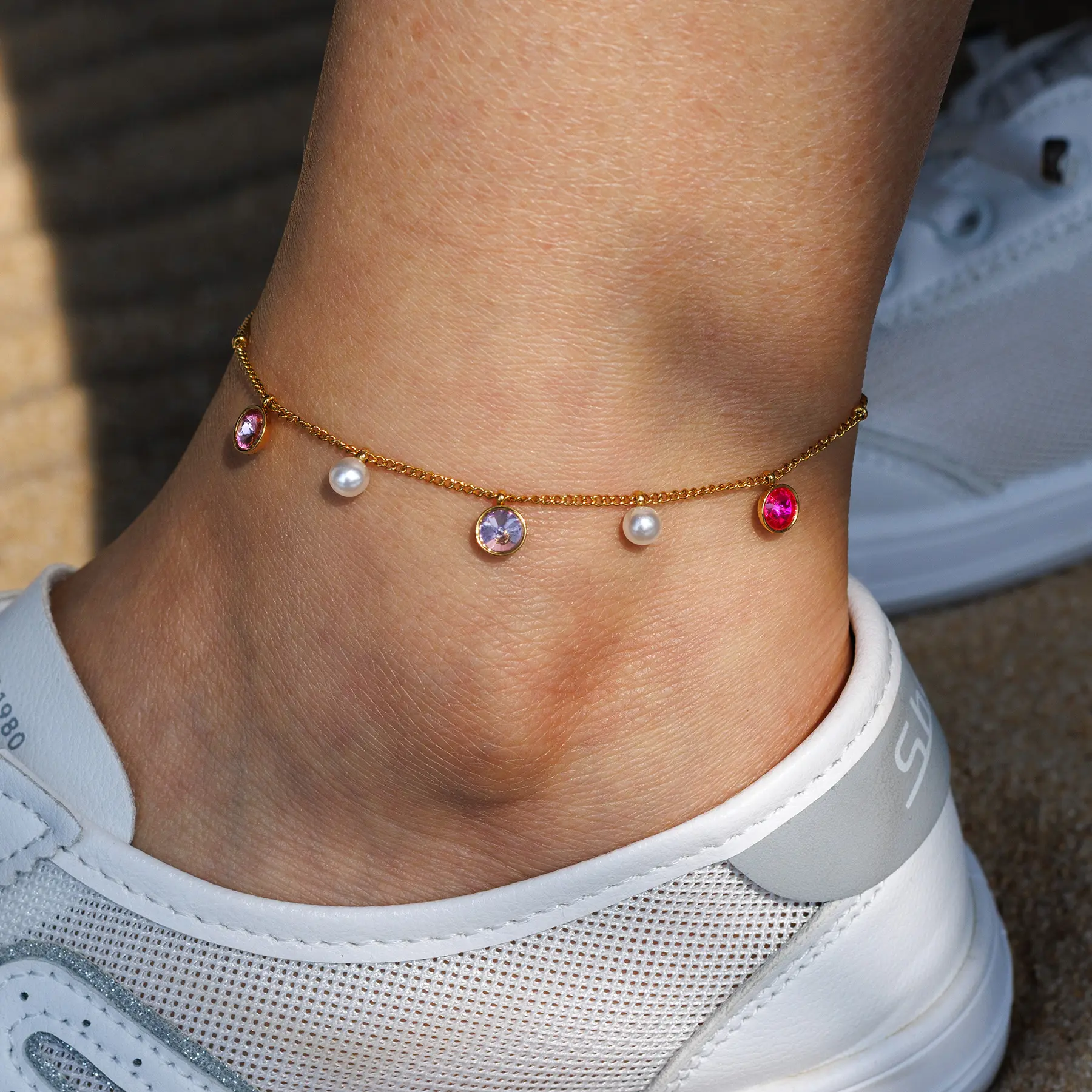 Freeteeme Trendy Colorful Stone Anklet for Women Stainless Steel Cross/Starfish Charm Leg Chain Cute Beach Vacation Jewelry Gift