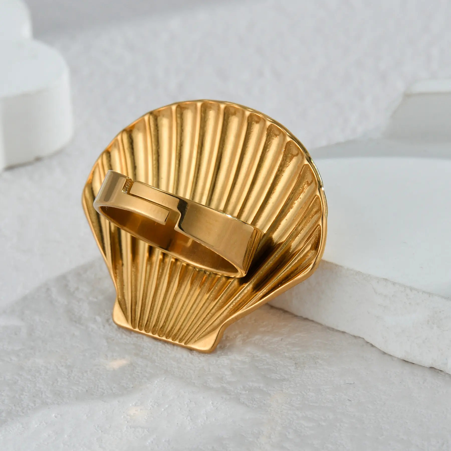 Freeteeme Ocean Element Ring for Women Men Stainless Steel Gold Color Starfish Shell Open Rings Sea Series Jewelry Couple Gift