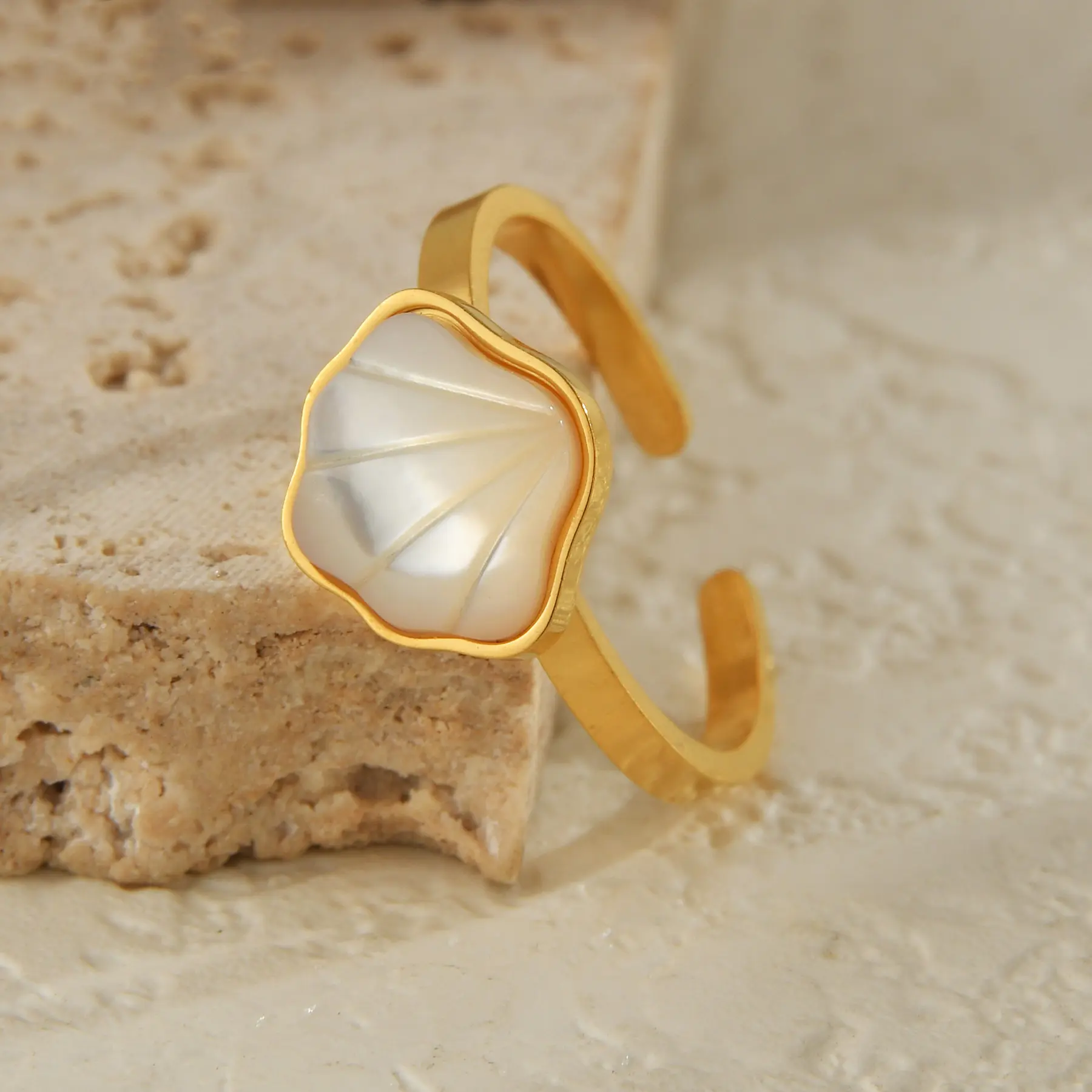 Freeteeme Ocean Element Ring for Women Men Stainless Steel Gold Color Starfish Shell Open Rings Sea Series Jewelry Couple Gift