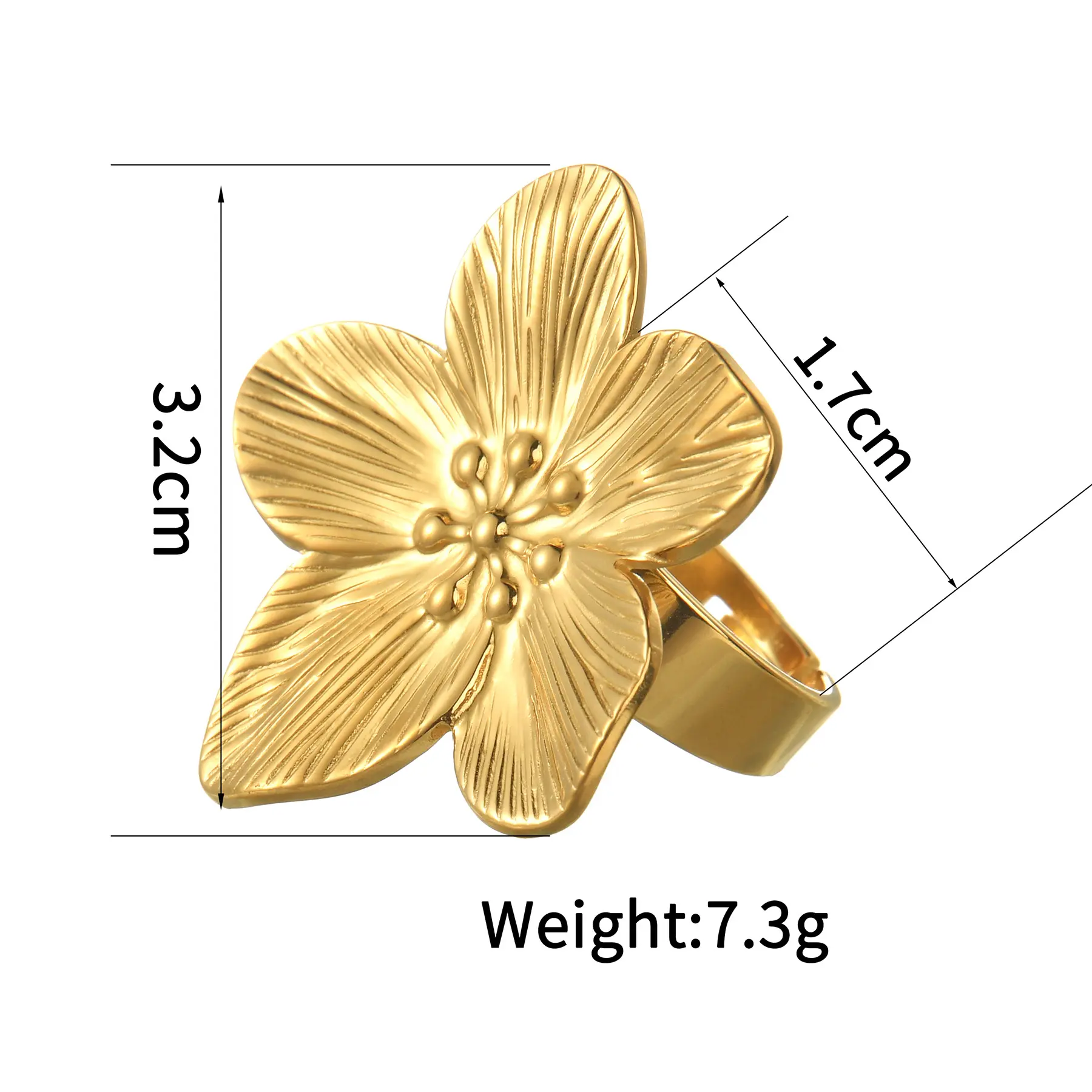 Freeteeme New Trendy 18K Gold-plated Flowers Ring For Women Vintage Stainless Steel Adjustable Ring Jewelry Party Birthday Gifts