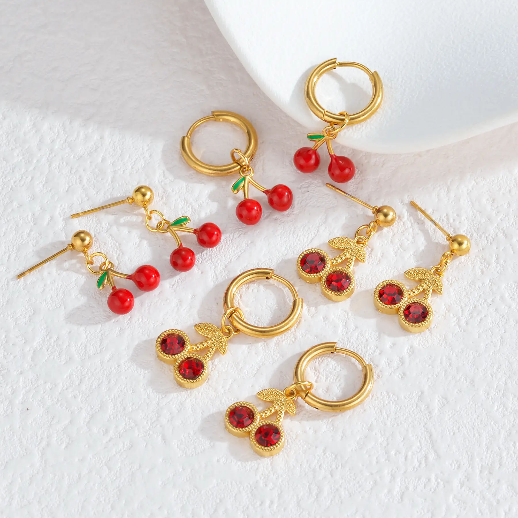 Freeteeme Cute Cherry Necklace Earrings for Women Girls Stainless Steel Cherry Charms Jewelry Set Nice Birthday Christmas Gift