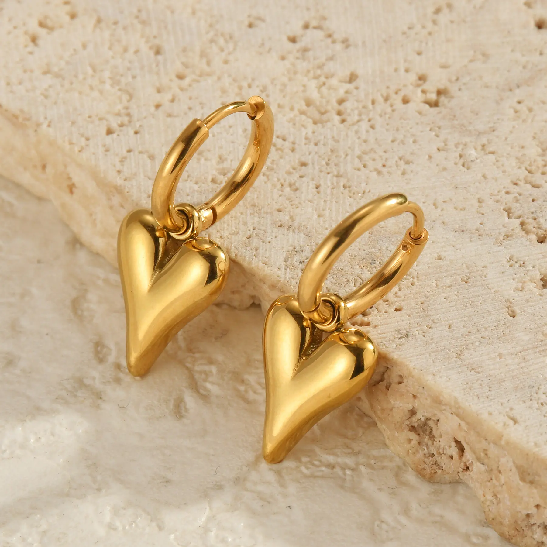 Freeteeme Heart Necklace Earrings Set for Women Stainless Steel Fashion Gold Color Bead Chain Pendant Jewelry Set Bijoux Femme