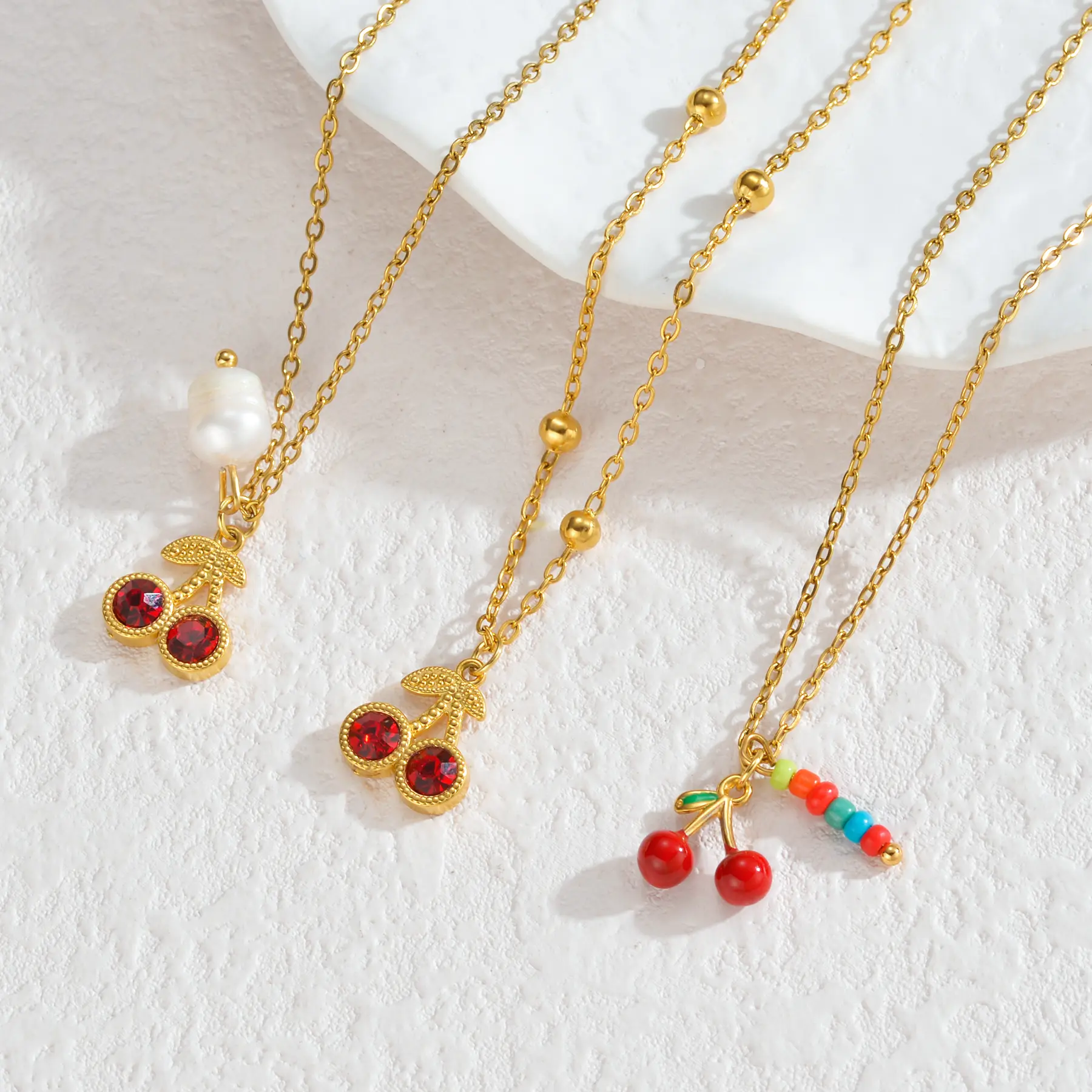 Freeteeme Cute Cherry Necklace Earrings for Women Girls Stainless Steel Cherry Charms Jewelry Set Nice Birthday Christmas Gift