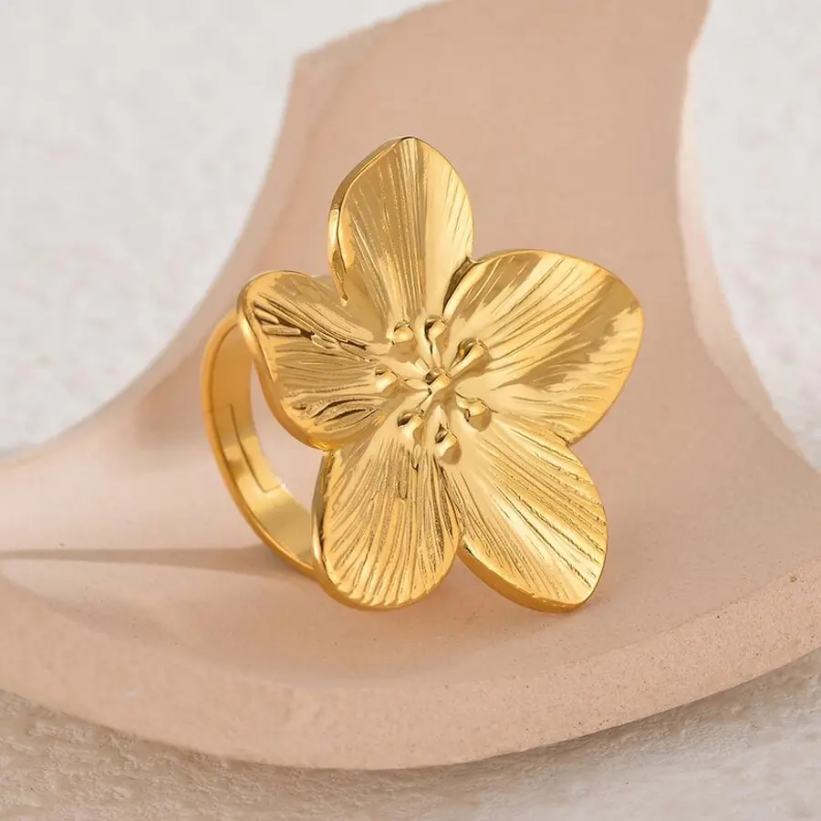 Freeteeme Hot Selling Flower Bangle Ring Earrings for Women Stainless Steel Exquisite Gold Color Wedding Jewelry Set Party Gift