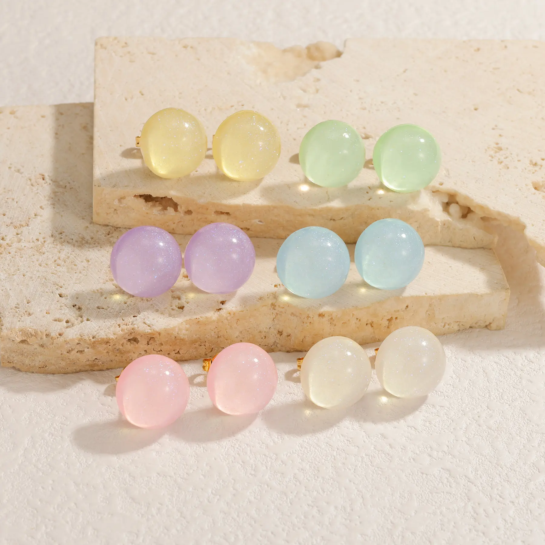 Freeteeme Lovely Candy Colored Glitter Stud Earrings for Women Various Color Resin Round Earrings Sweet Jewelry Daily Accessory