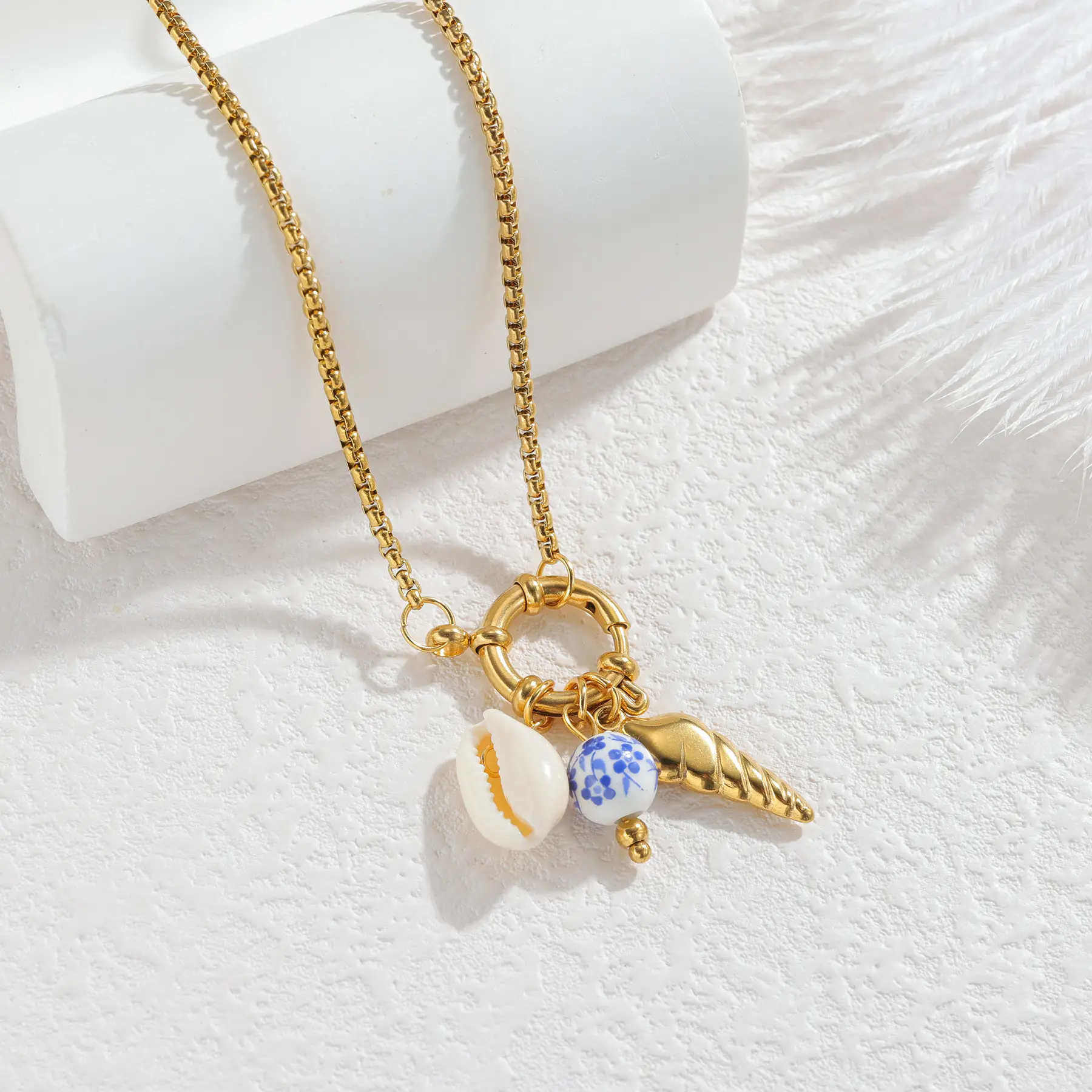Freeteeme New High-End Multi-Charms Necklace for Women Men Stainless Steel Ceramic Flower Shell Necklaces Birthday Jewelry Gifts