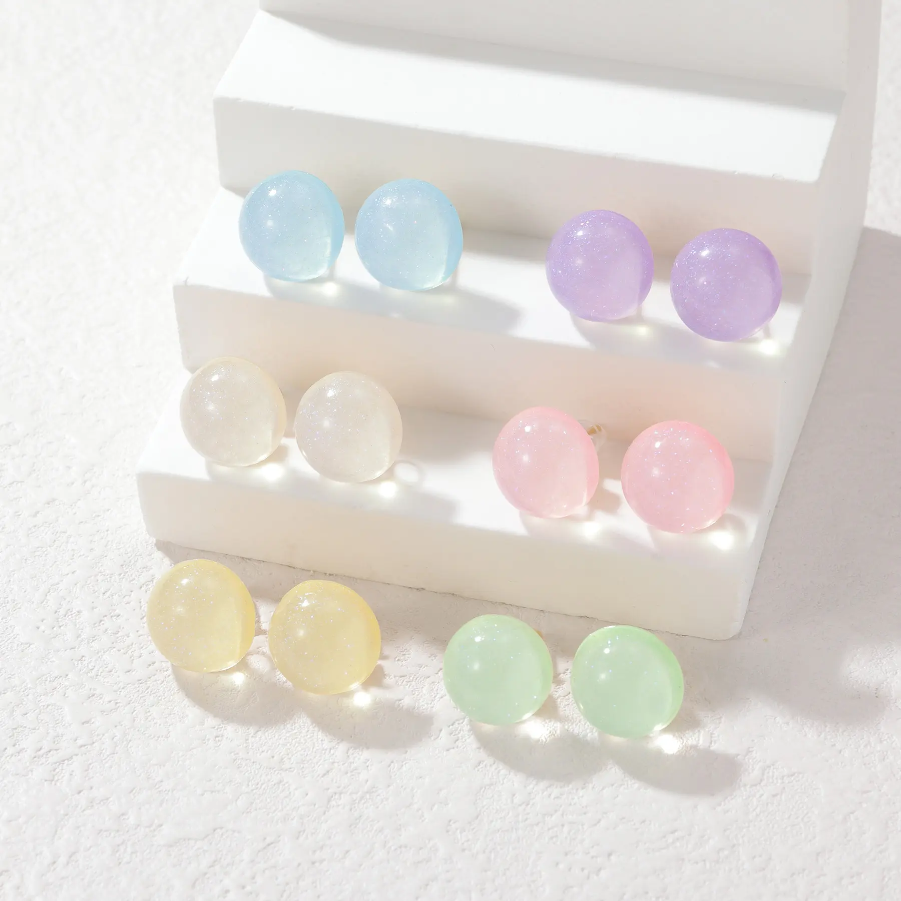 Freeteeme Lovely Candy Colored Glitter Stud Earrings for Women Various Color Resin Round Earrings Sweet Jewelry Daily Accessory