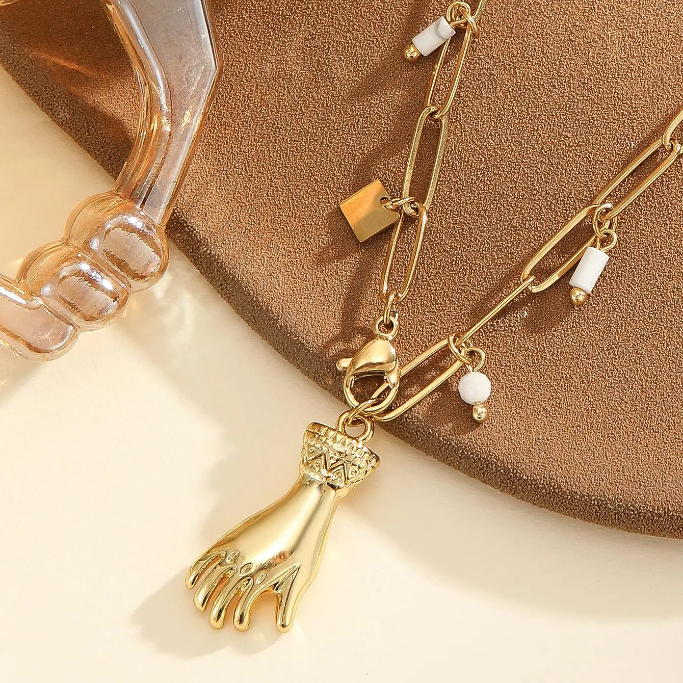 Freeteeme New Fashion Bergamot Pendant Square Imitation Pearl Necklace for Women Gold Color Chain Daily Jewelry Christmas Gifts