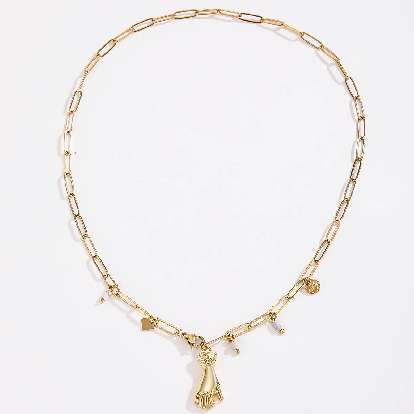 Freeteeme New Fashion Bergamot Pendant Square Imitation Pearl Necklace for Women Gold Color Chain Daily Jewelry Christmas Gifts