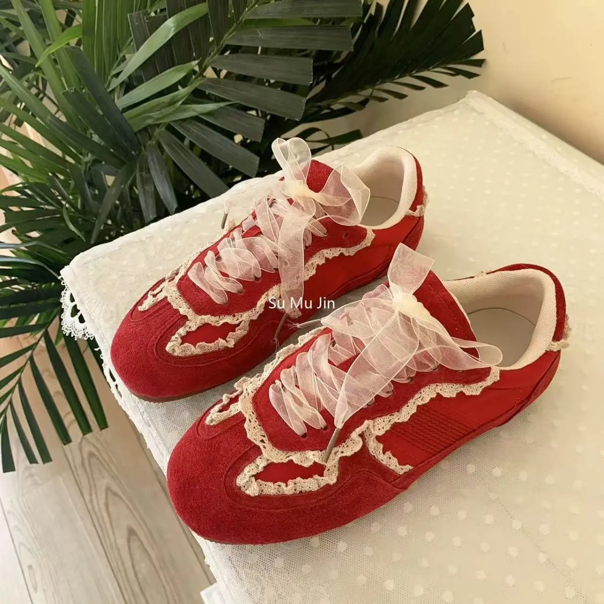 Women Ballet Flat Shoes  Fashion Vintage Casual Shoes Fashion Non-slip Retro Lace Breathable Outdoor Leisure Shoe
