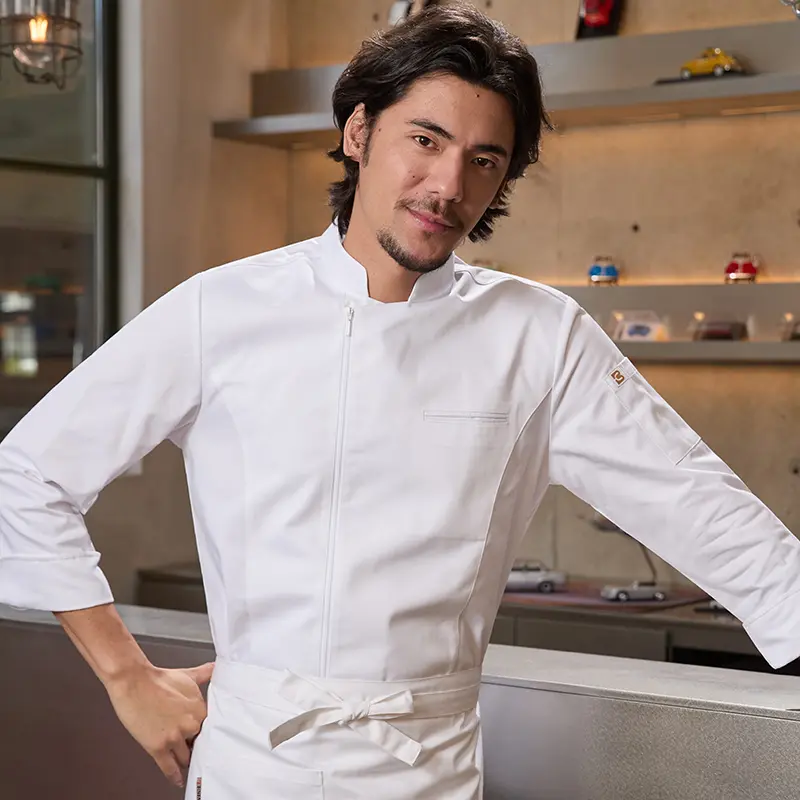 Zipper Chef Jacket for Men Women Long Sleeve in Hotel and Restaurant Kitchen Baking Waiter Uniform