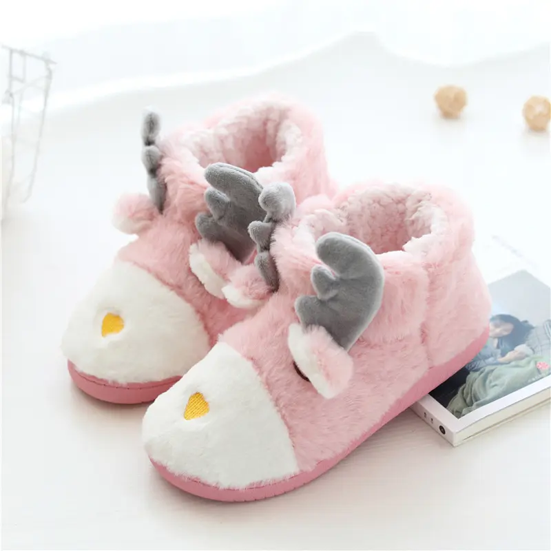 Slippers Booties for Women Cute Deer  Animal Plush Winter Warm Boots Indoor and Outdoor