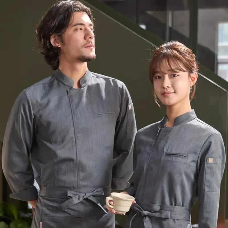 Zipper Chef Jacket for Men Women Long Sleeve in Hotel and Restaurant Kitchen Baking Waiter Uniform
