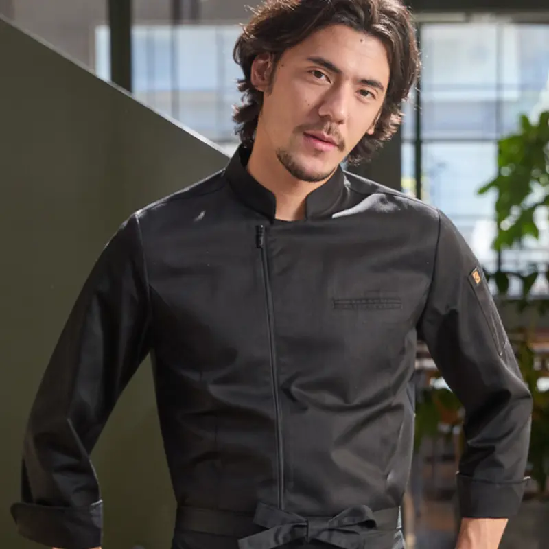 Zipper Chef Jacket for Men Women Long Sleeve in Hotel and Restaurant Kitchen Baking Waiter Uniform