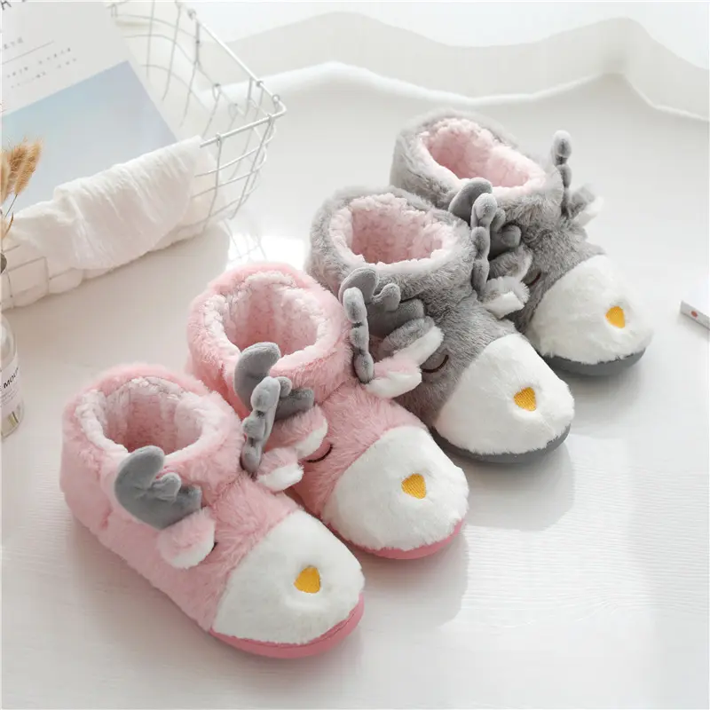 Slippers Booties for Women Cute Deer  Animal Plush Winter Warm Boots Indoor and Outdoor