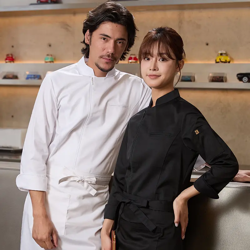 Zipper Chef Jacket for Men Women Long Sleeve in Hotel and Restaurant Kitchen Baking Waiter Uniform