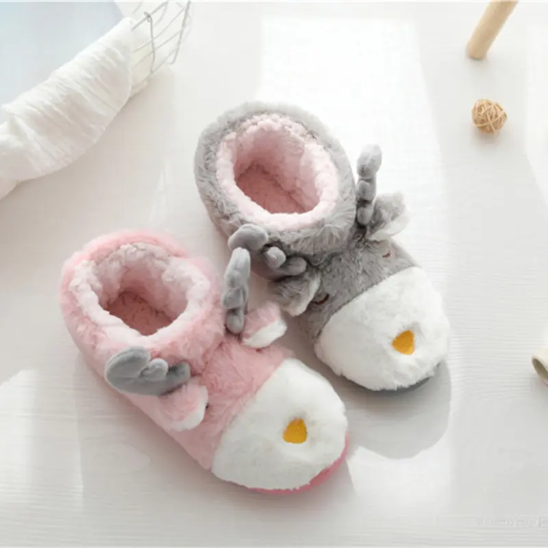 Slippers Booties for Women Cute Deer  Animal Plush Winter Warm Boots Indoor and Outdoor
