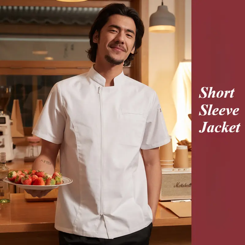 Zipper Chef Jacket for Men Women Long Sleeve in Hotel and Restaurant Kitchen Baking Waiter Uniform