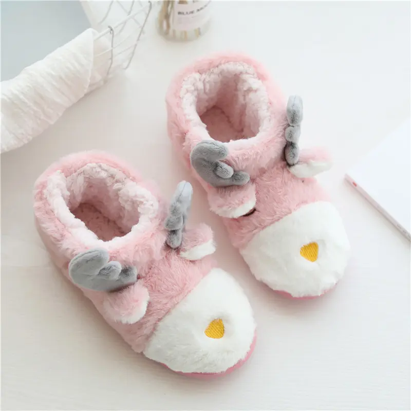 Slippers Booties for Women Cute Deer  Animal Plush Winter Warm Boots Indoor and Outdoor