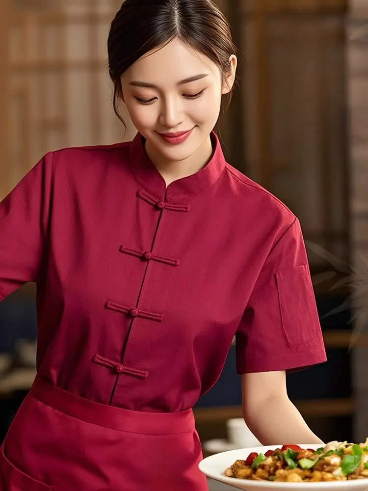 Linen Chef Uniform Short Sleeve Women Cook Jacket Catering Restaurant Waitress Clothing for Hotel Restaurant