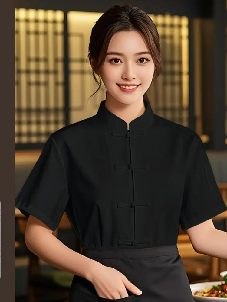 Linen Chef Uniform Short Sleeve Women Cook Jacket Catering Restaurant Waitress Clothing for Hotel Restaurant