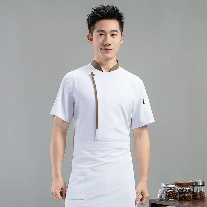 Chef Jacket Short Sleeve Men Breathable Chef Shirt Kitchen Jacket  for Professional Cooks Waiter Uniform