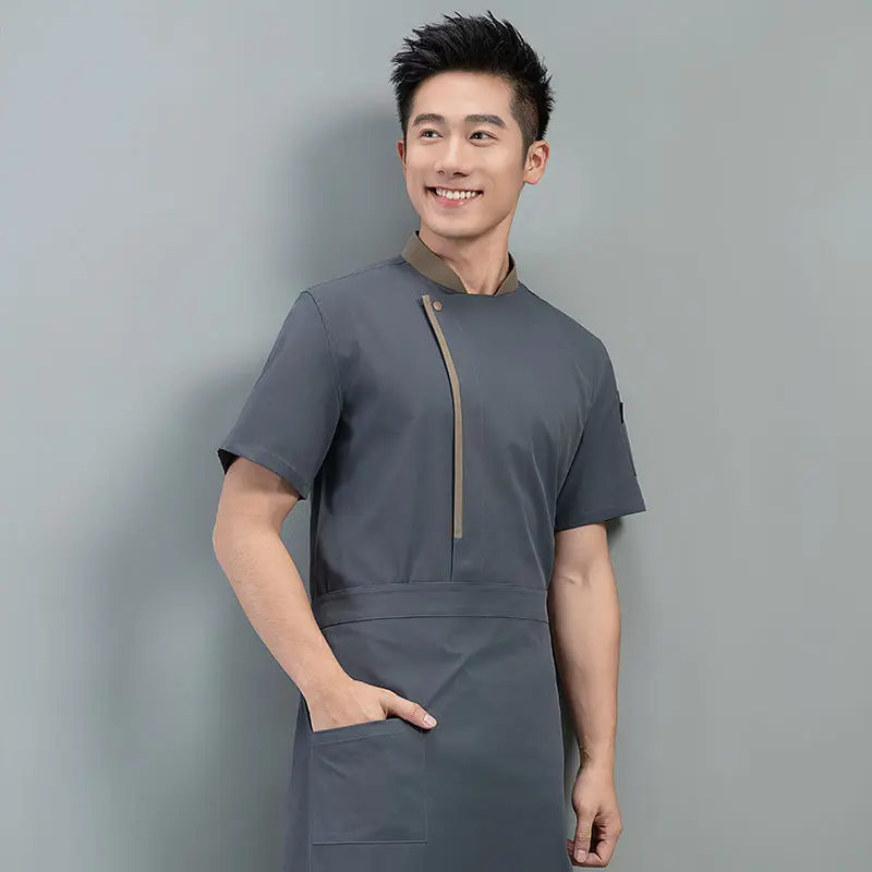 Chef Jacket Short Sleeve Men Breathable Chef Shirt Kitchen Jacket  for Professional Cooks Waiter Uniform