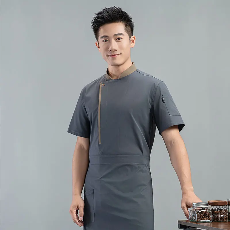 Chef Jacket Short Sleeve Men Breathable Chef Shirt Kitchen Jacket  for Professional Cooks Waiter Uniform