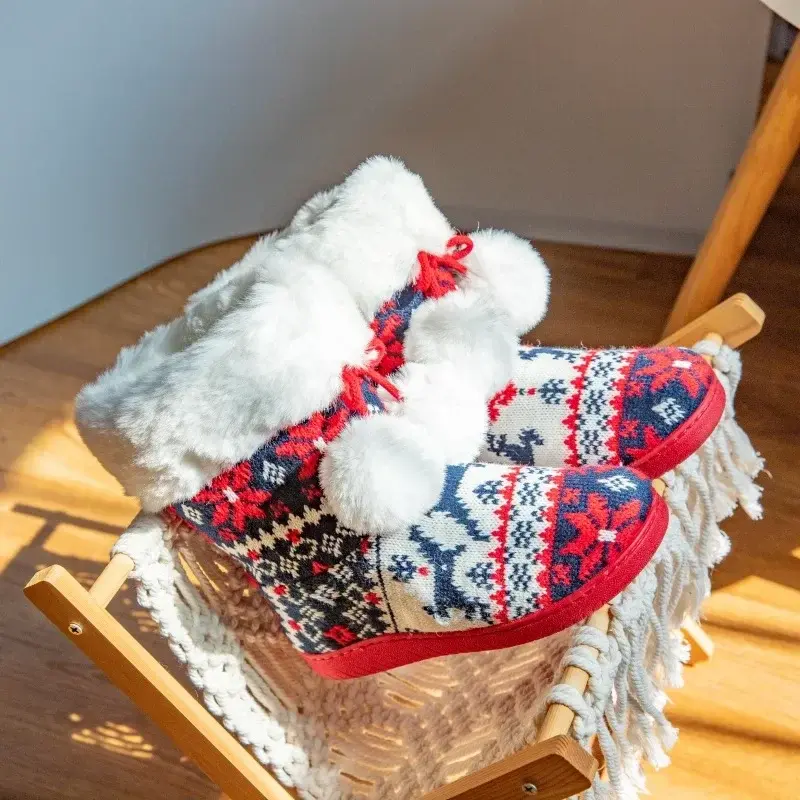 Women Slippers Booties Plush Knitted House Shoes KIds Chrismas Boots Ladies Indoor Outdoor