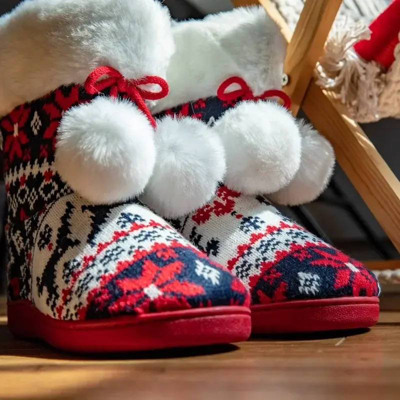 Women Slippers Booties Plush Knitted House Shoes KIds Chrismas Boots Ladies Indoor Outdoor