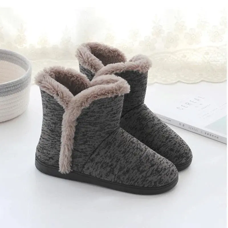 Slippers Booties for Men Women Winter Warm Plush House Shoes Indoor and Outdoor Grey Snow Boots