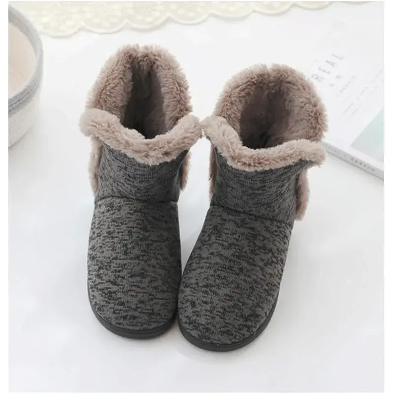 Slippers Booties for Men Women Winter Warm Plush House Shoes Indoor and Outdoor Grey Snow Boots