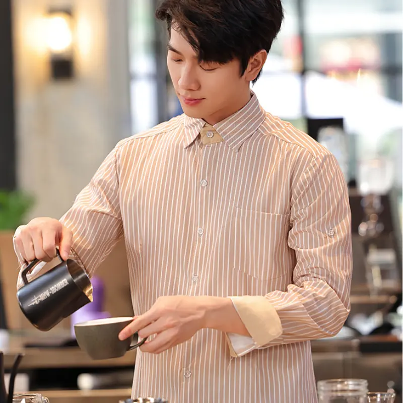 Long-Sleeve Waiter Uniforms Waitress Shirt Vest Apron Restaurant Coffee Shop Clothes