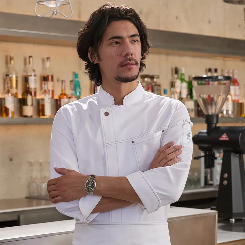 Chef Coat Denim Blue for Men Women Hotel Restaurant Long Sleeve Master Chef Uniform Kitchen Waiter Jacket