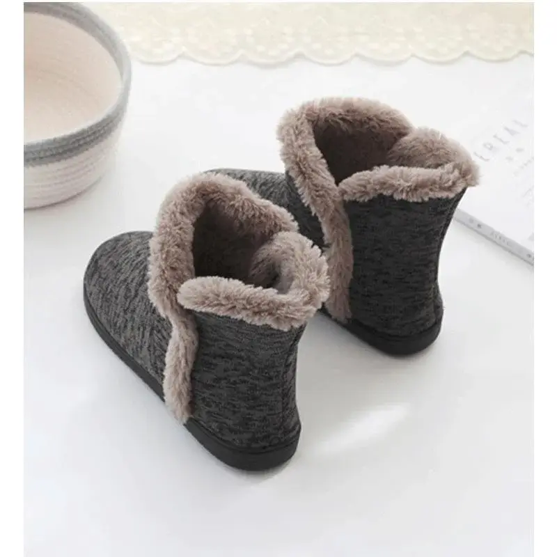 Slippers Booties for Men Women Winter Warm Plush House Shoes Indoor and Outdoor Grey Snow Boots