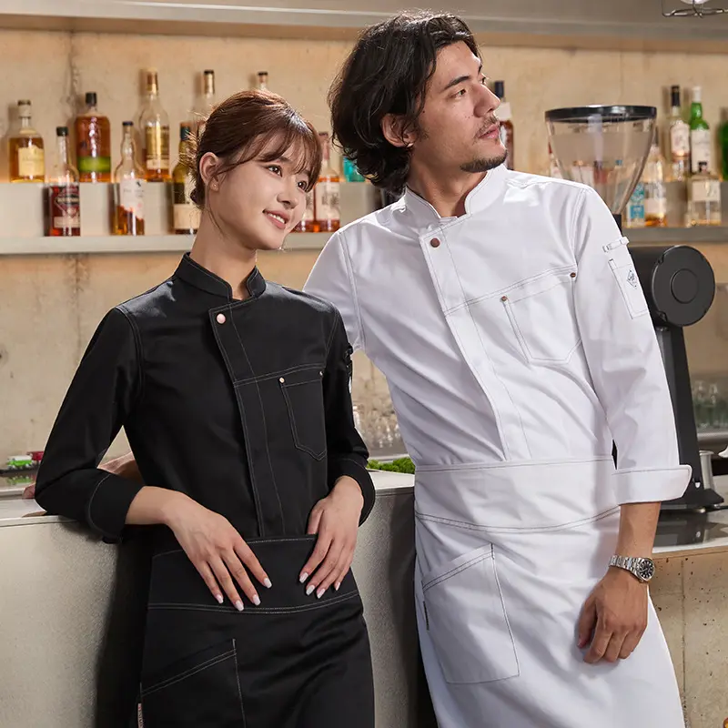 Chef Coat Denim Blue for Men Women Hotel Restaurant Long Sleeve Master Chef Uniform Kitchen Waiter Jacket