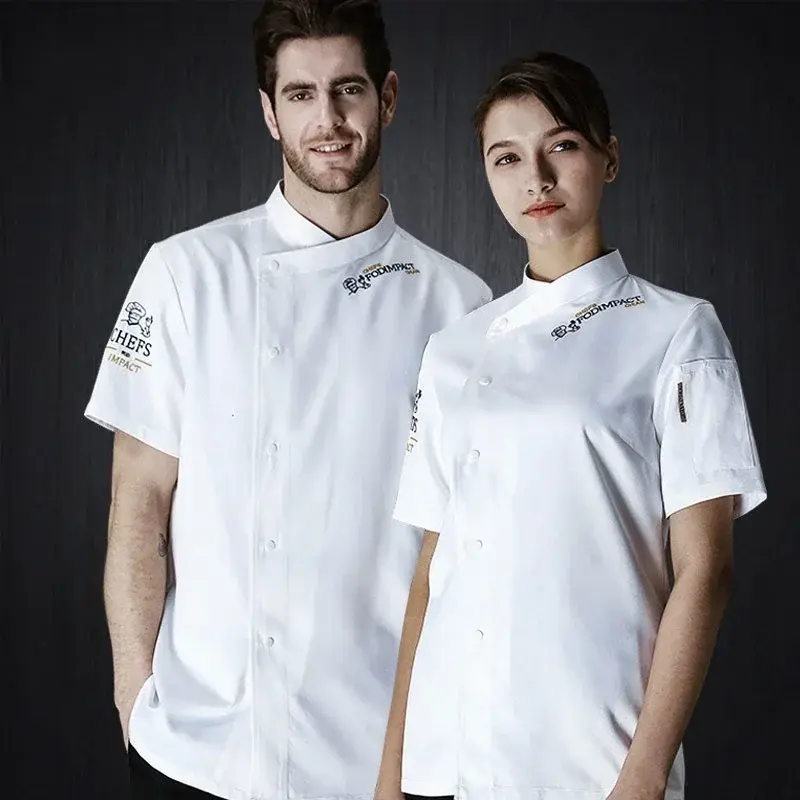 Chef Uniform Short Sleeve Jacket Men Women Restaurant Hotel Waiter Kitchen Cook Baker Wear