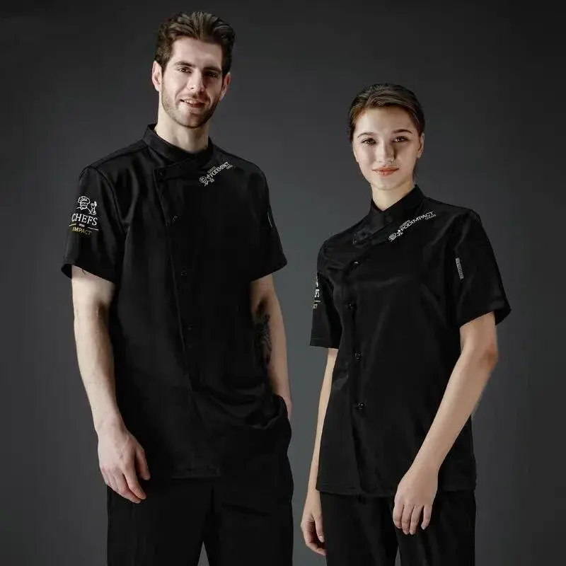 Chef Uniform Short Sleeve Jacket Men Women Restaurant Hotel Waiter Kitchen Cook Baker Wear