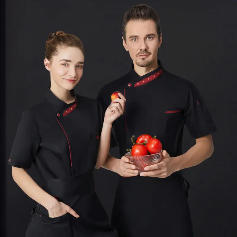 Five Star Chef Jacket for Women Men Short Sleeve Restaurant Kitchen Cook Shirts Bakery Waiter Uniform