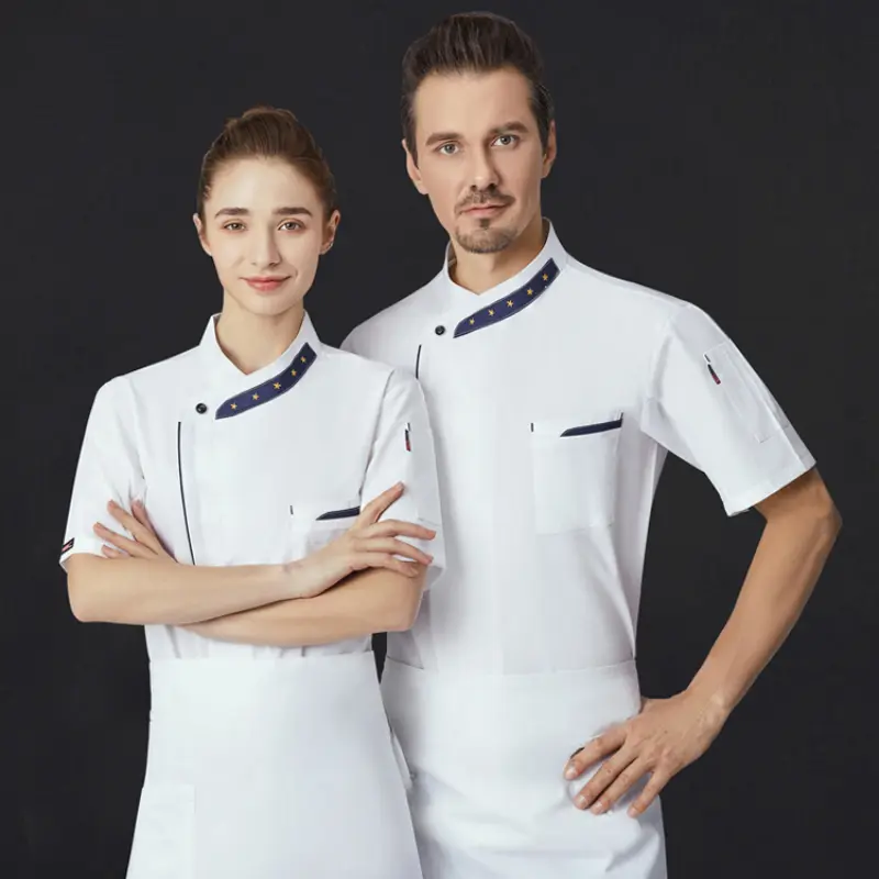 Five Star Chef Jacket for Women Men Short Sleeve Restaurant Kitchen Cook Shirts Bakery Waiter Uniform