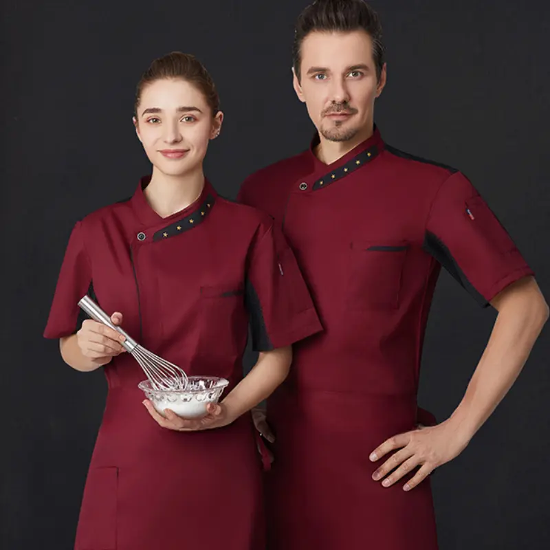 Five Star Chef Jacket for Women Men Short Sleeve Restaurant Kitchen Cook Shirts Bakery Waiter Uniform