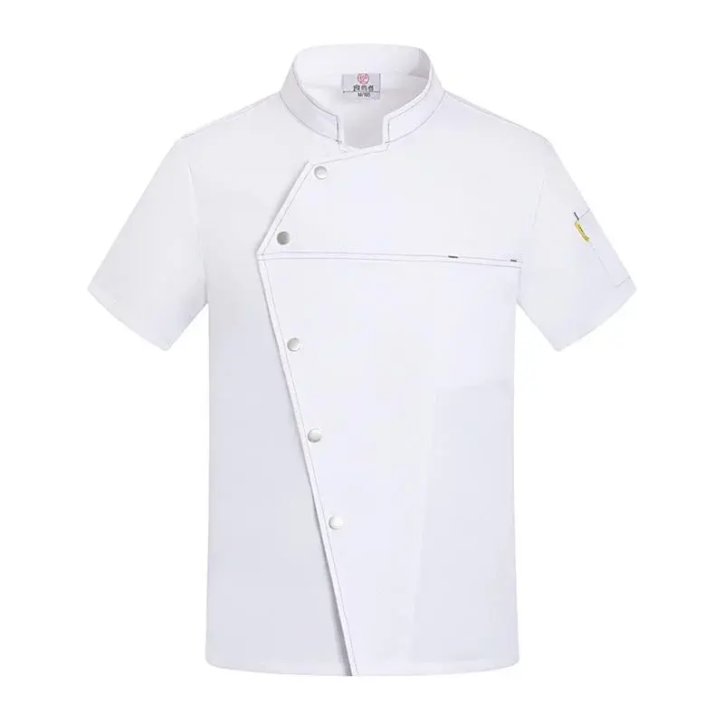 Short Sleeve Five Buttons Design Chef Jacket Kitchen Restaurant Cook Coat Waiter Uniform Top