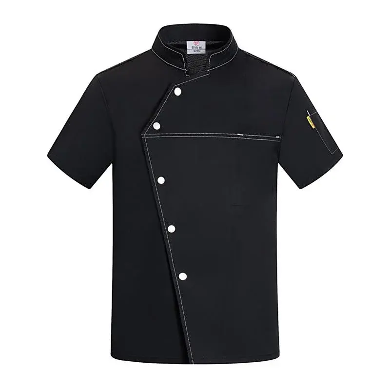 Short Sleeve Five Buttons Design Chef Jacket Kitchen Restaurant Cook Coat Waiter Uniform Top