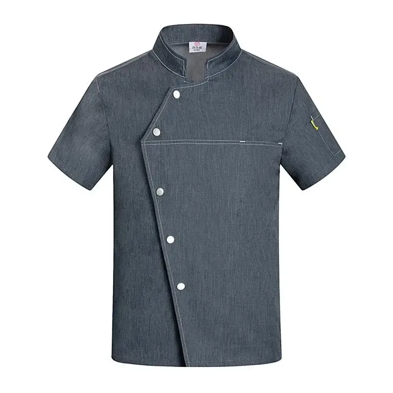 Short Sleeve Five Buttons Design Chef Jacket Kitchen Restaurant Cook Coat Waiter Uniform Top