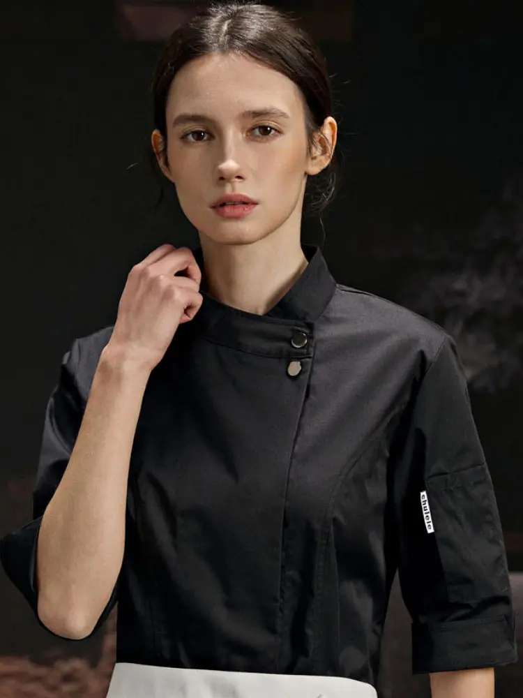 Professional Women's Chef Coat Jacket for Restaurant Bakery Baking Cooks Waiter Uniform with 3/4 Sleeves
