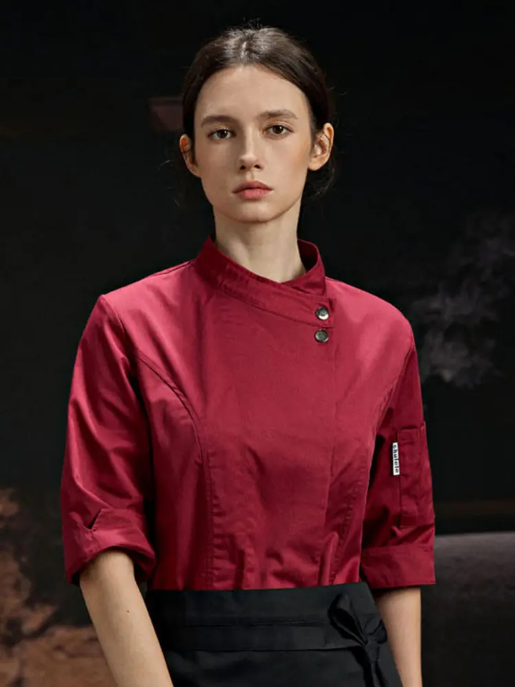 Professional Women's Chef Coat Jacket for Restaurant Bakery Baking Cooks Waiter Uniform with 3/4 Sleeves